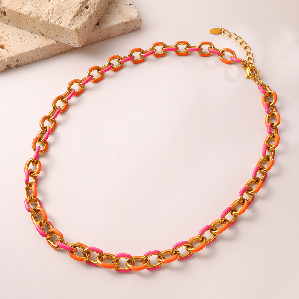 Two-tone Orange And Gold Chain Choker Sweet And Refreshing