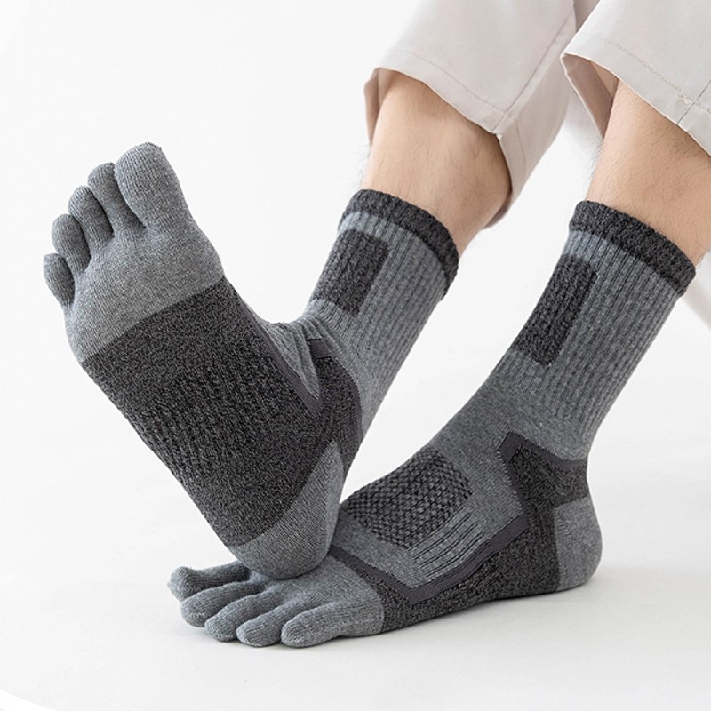 5Pairs Mens Cotton Blend Athletic Running Sports Socks Finger Toe Socks Toe Sock - photo 11