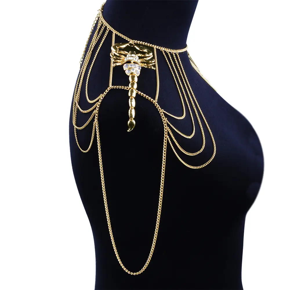 Exaggerated Gold Diamond-studded Scorpion Shoulder Chain One Chain