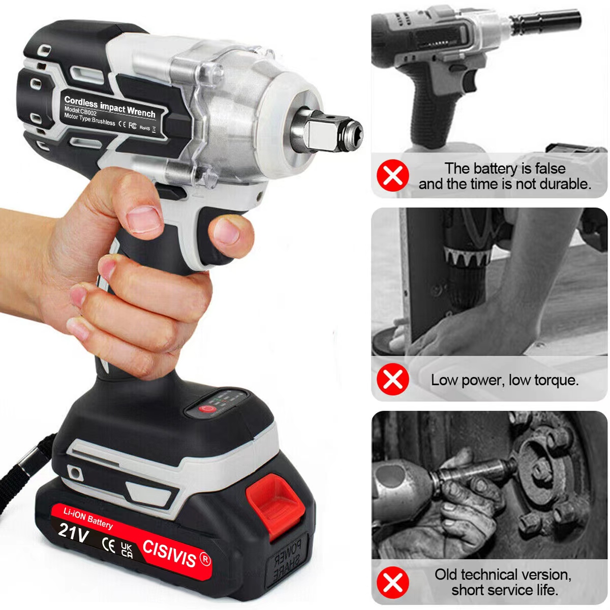 1OOO Nm Brushless Cordless Electric Impact Wrench Gun Ratchet Driver W Battery