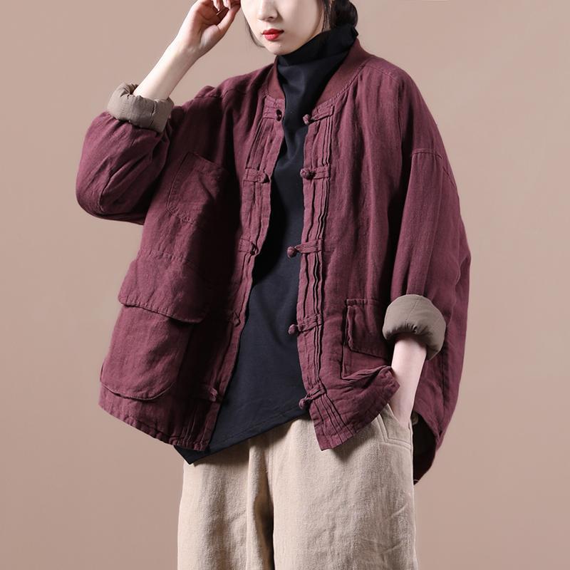 New Top Loose Literary Ethnic Wind Coiled Buckle Thickened Cotton And Linen Cotton Short Jacket