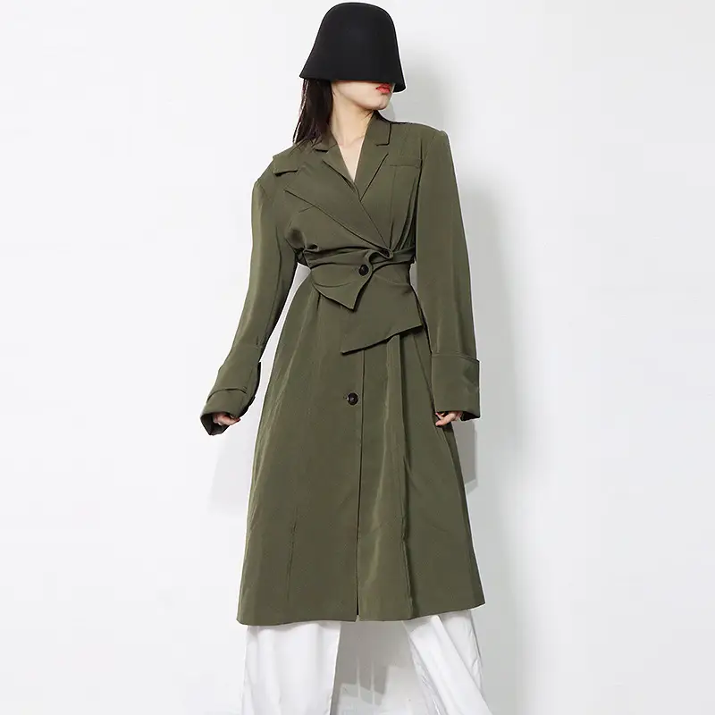 Irregular-panel Single-breasted Lapel Long Coat