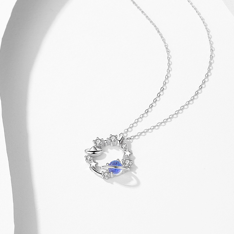 Sterling Silver Planet Necklace Female Geometric Circle
