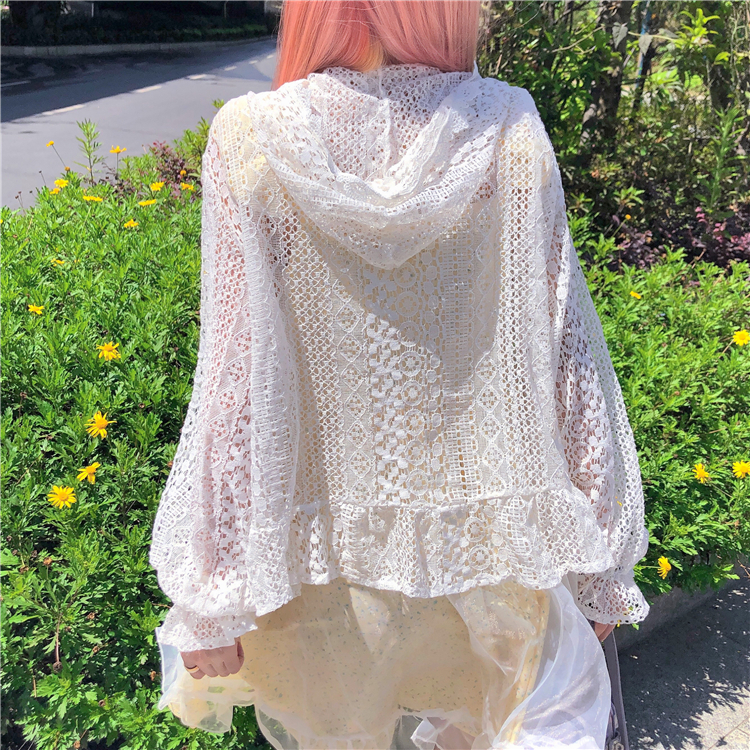 Title 6, Cute Lace Ruffled Hooded Sun Protection Clothin...