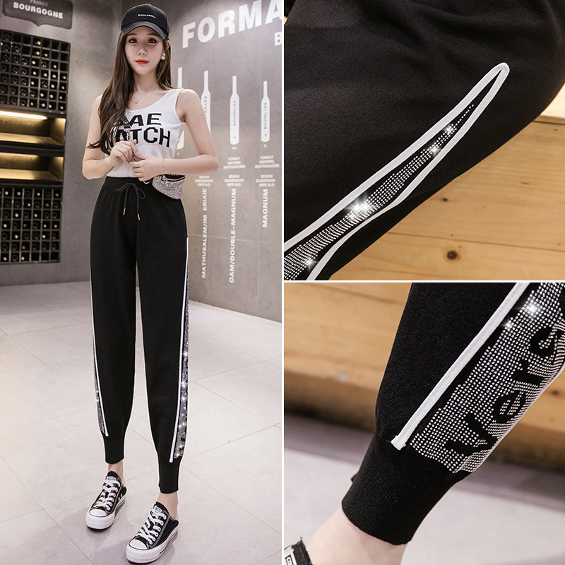 Women's Stitching Hot Drill Nine Points Casual Pants