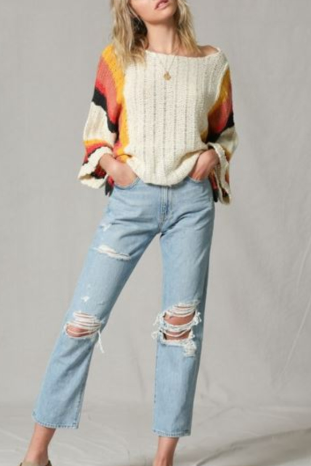 Hollow Out Beach Shirt With Knitted Rainbow Apricot - Shop at LoveMi