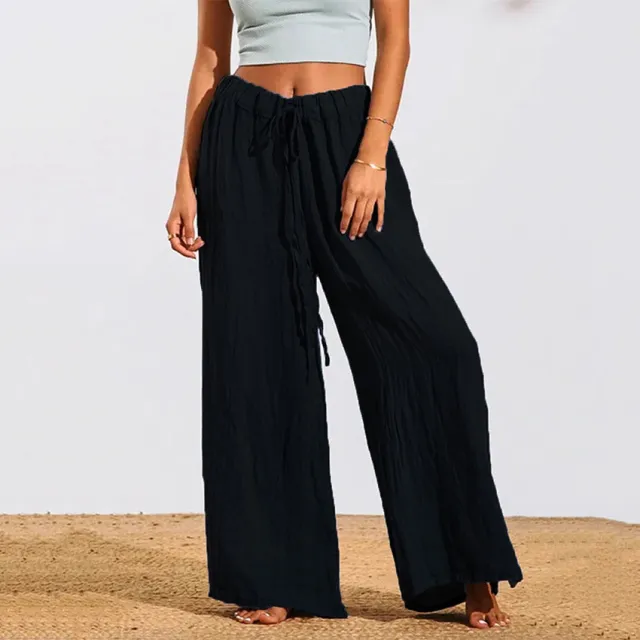 Women's Loose Soft Drawstring Cotton Casual Pants Black - Shop at LoveMi