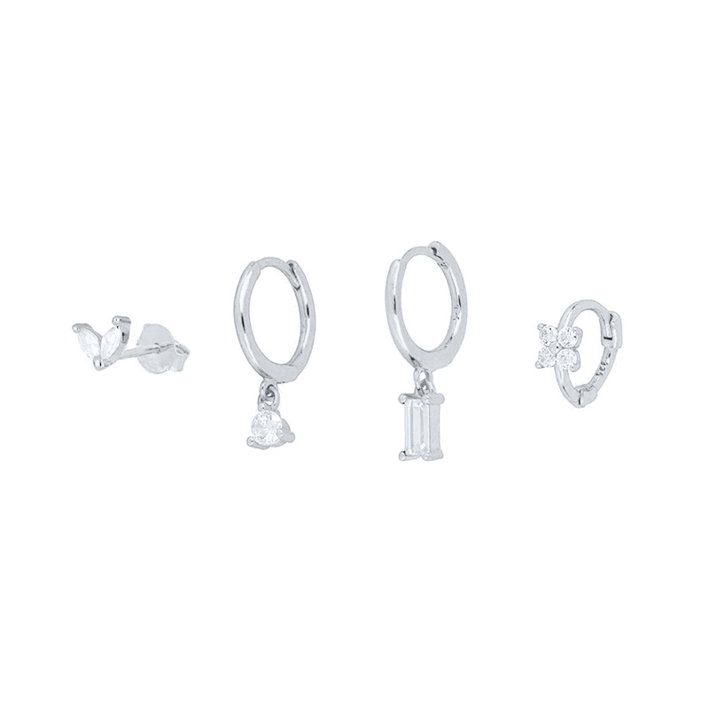 Geometric Horse Eye Flower Zircon Temperament Stacked Ear Accessories Set