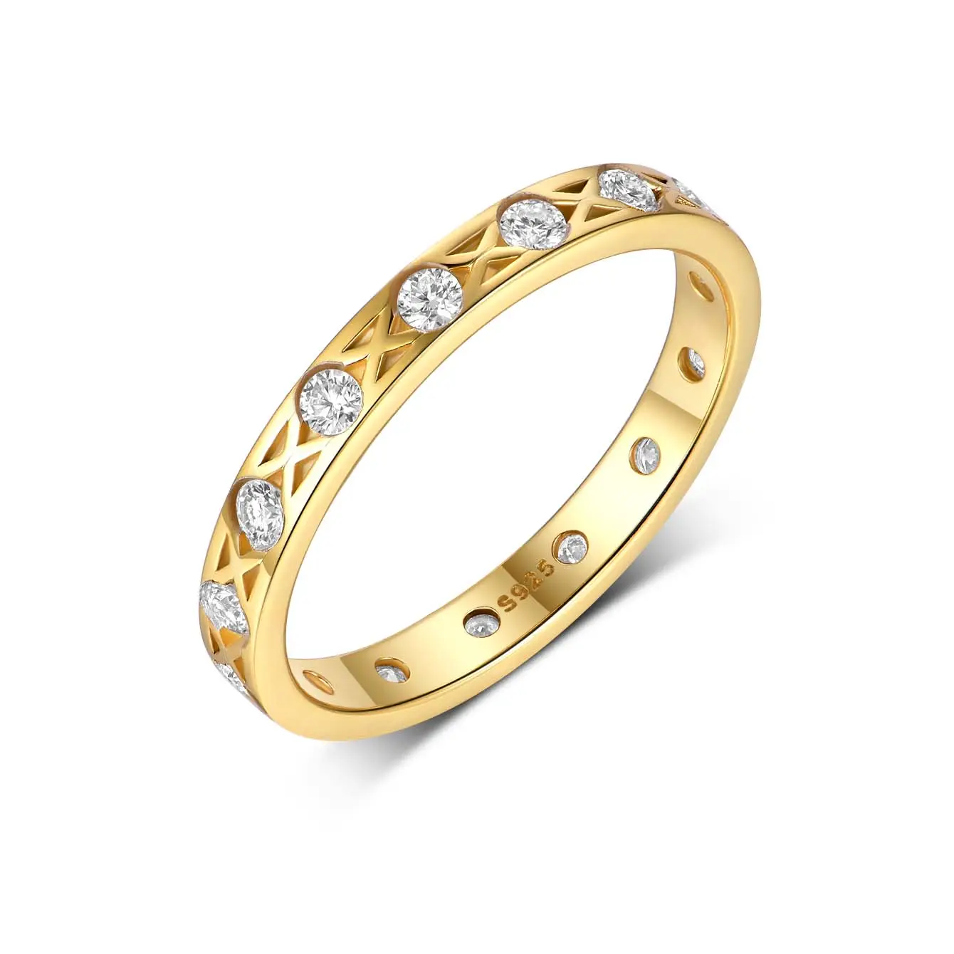 S925 Silver Gold Plated 14-Stone Moissanite X-Pattern