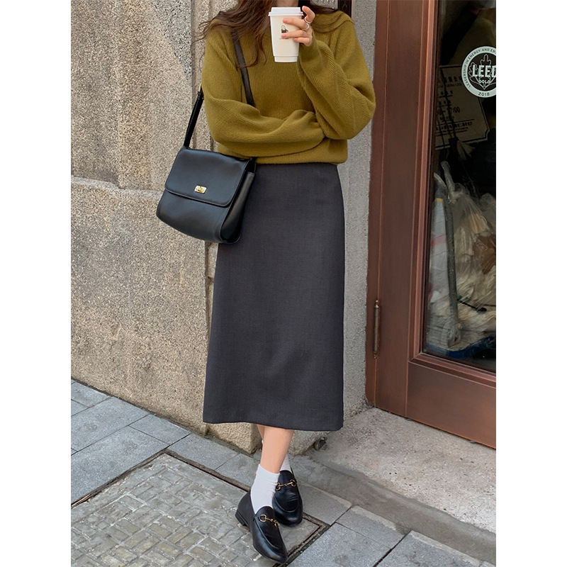 Women's Solid Color Temperament Skirt With Slits