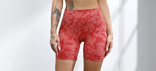 Sports Bra Hip lifting Fitness Shorts Cross border Sports Suit Seamless Yoga Suit Women Camouflage Bright Red Shorts - Shop at LoveMi