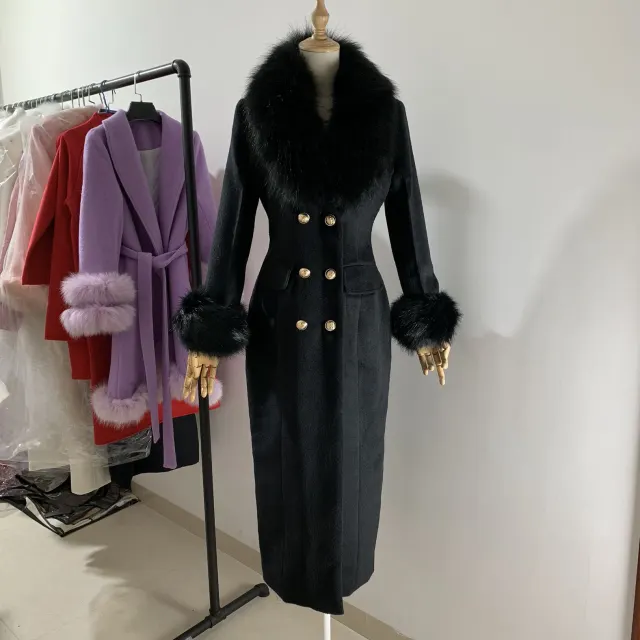 Women's Fur Collar Slim Fit Thick Padded Padded Coat Black Fur Collar And Cuffs - Shop at LoveMi