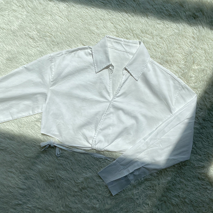 Women's Cross-tie High-waist Short Long-sleeved Shirt