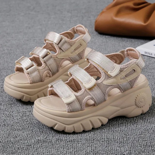 Thick soled Height enhancing Sandals And Platform Sole Casual All match Sneakers Beige - Shop at LoveMi