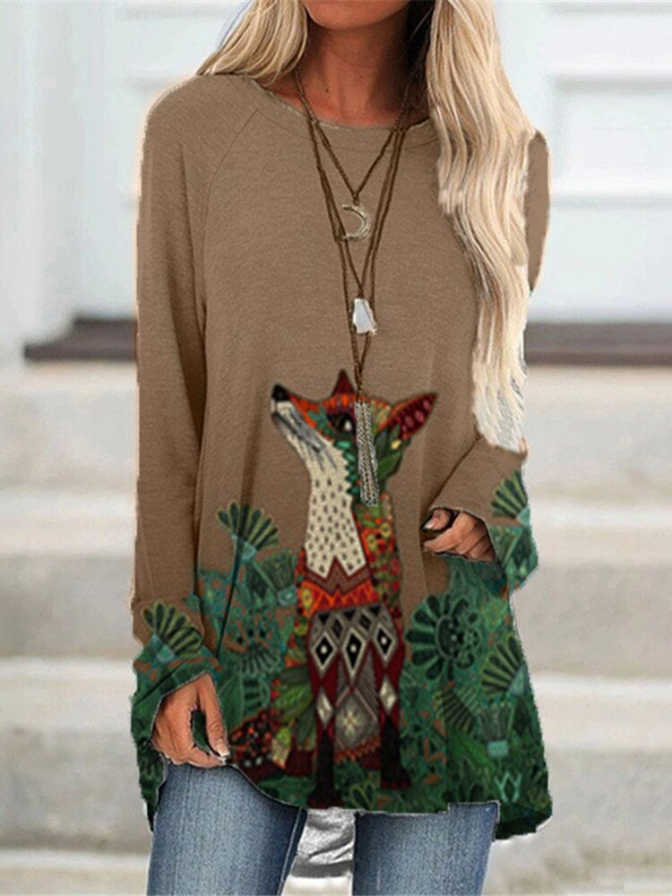 Long-sleeved T-shirt Casual Tops Round Neck Loose Sweater Women - Picture 11 of 15