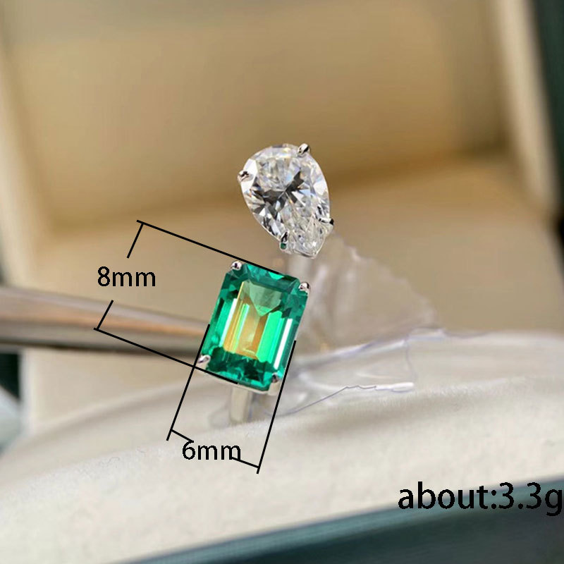 Title 6, Emerald Tourmaline Princess Ring Geometrische V...