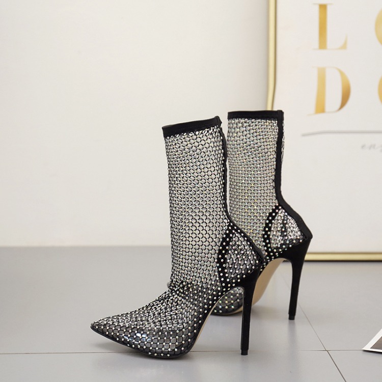 Title 6, Hollow Mesh Fishnet High-heel Ankle Boots