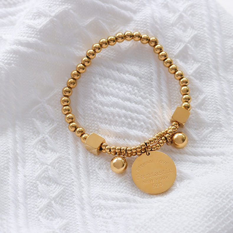 Fashion Stretch Line Round Beads Gold Coin Bracelet