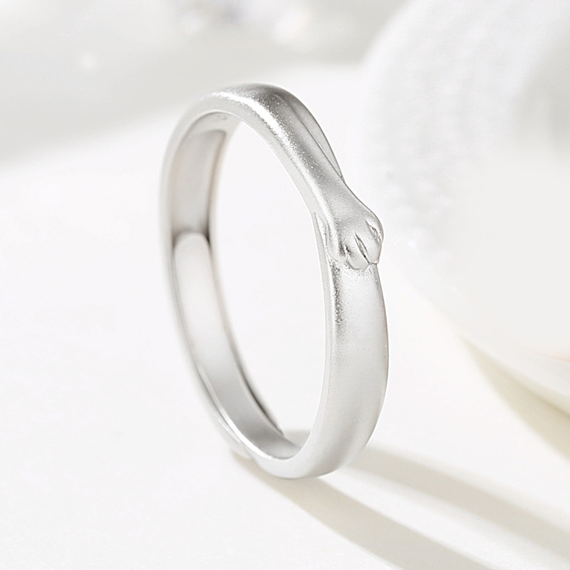 Cat Paw Sterling Silver  Female Male Ins Simple Retro Niche Design Couple Ring