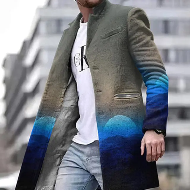 Autumn And Winter New Men's Woolen Stand Collar Medium Long Pocket Casual Coat