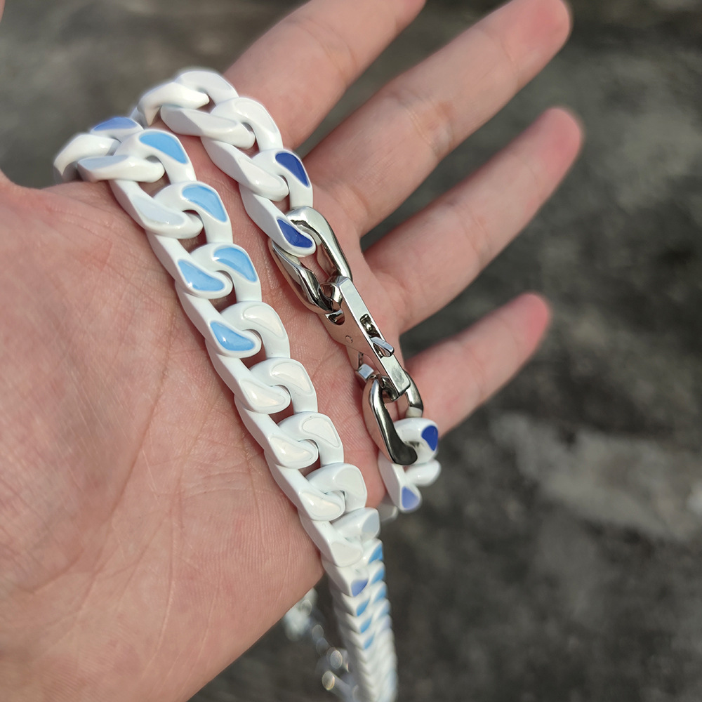 Blue Sky And White Clouds Stainless Steel Painted Cuban Bracelet