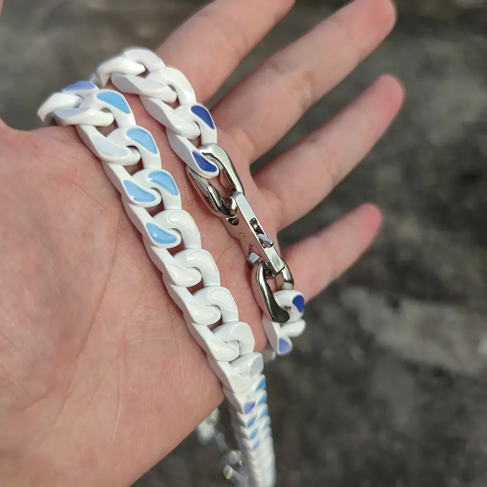 Blue Sky And White Clouds Stainless Steel Painted Cuban Bracelet