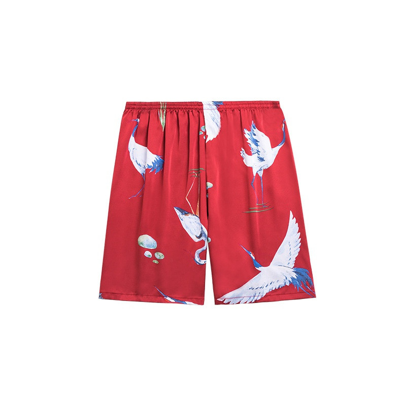 Silk Men's Pajamas Spring And Summer Single Crane Shorts Men's Pajamas Home Clothes