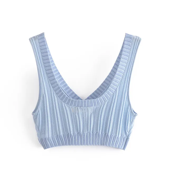 European And American Style V neck Blue Striped Knitted Suspenders Sling6513 - Shop at LoveMi