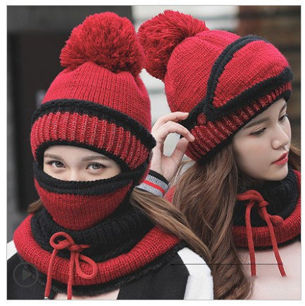 Women's Winter Korean Style Tide Knitted Hat Woolen Ear Protection Scarf Hat