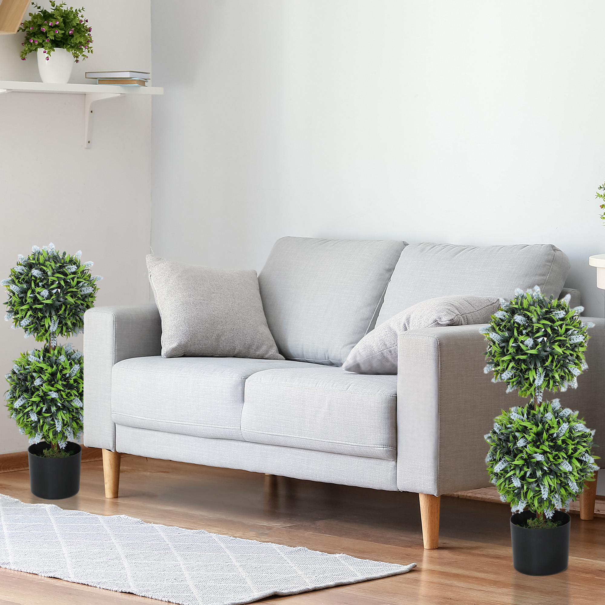 Two-piece Decorative Artificial Plant Ball Tree, With Lavender Potted Plants — image 2
