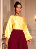 One Shoulder Balloon Puff Sleeve Cropped Blouse view 8