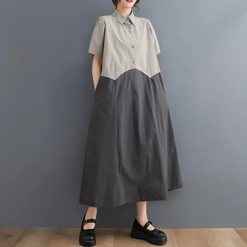 Women's Loose Plus Size Stitching Casual Shirt Dress