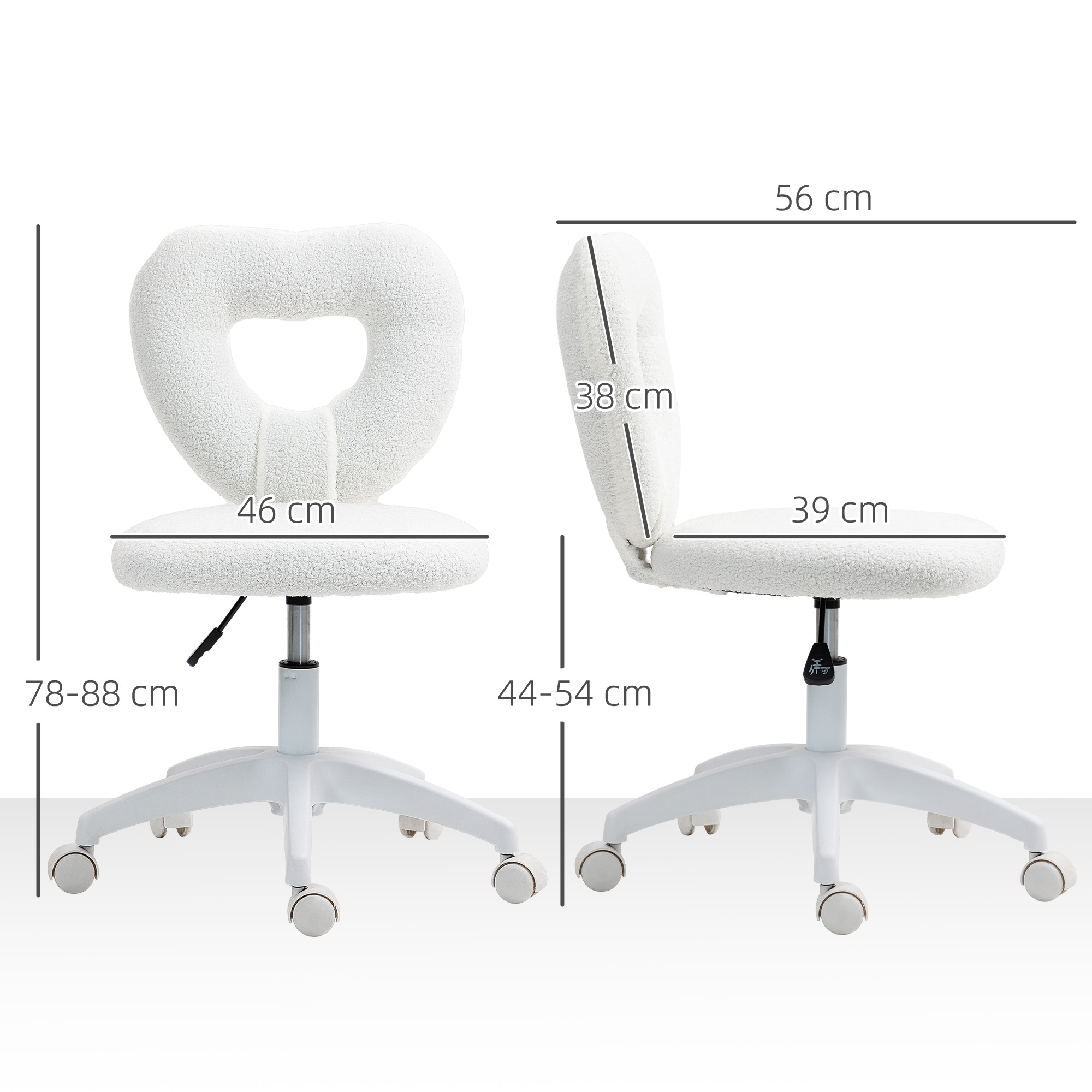 Armless Heart-shaped Computer Desk And Chair, Teddy Velvet Rotating Office — image 8