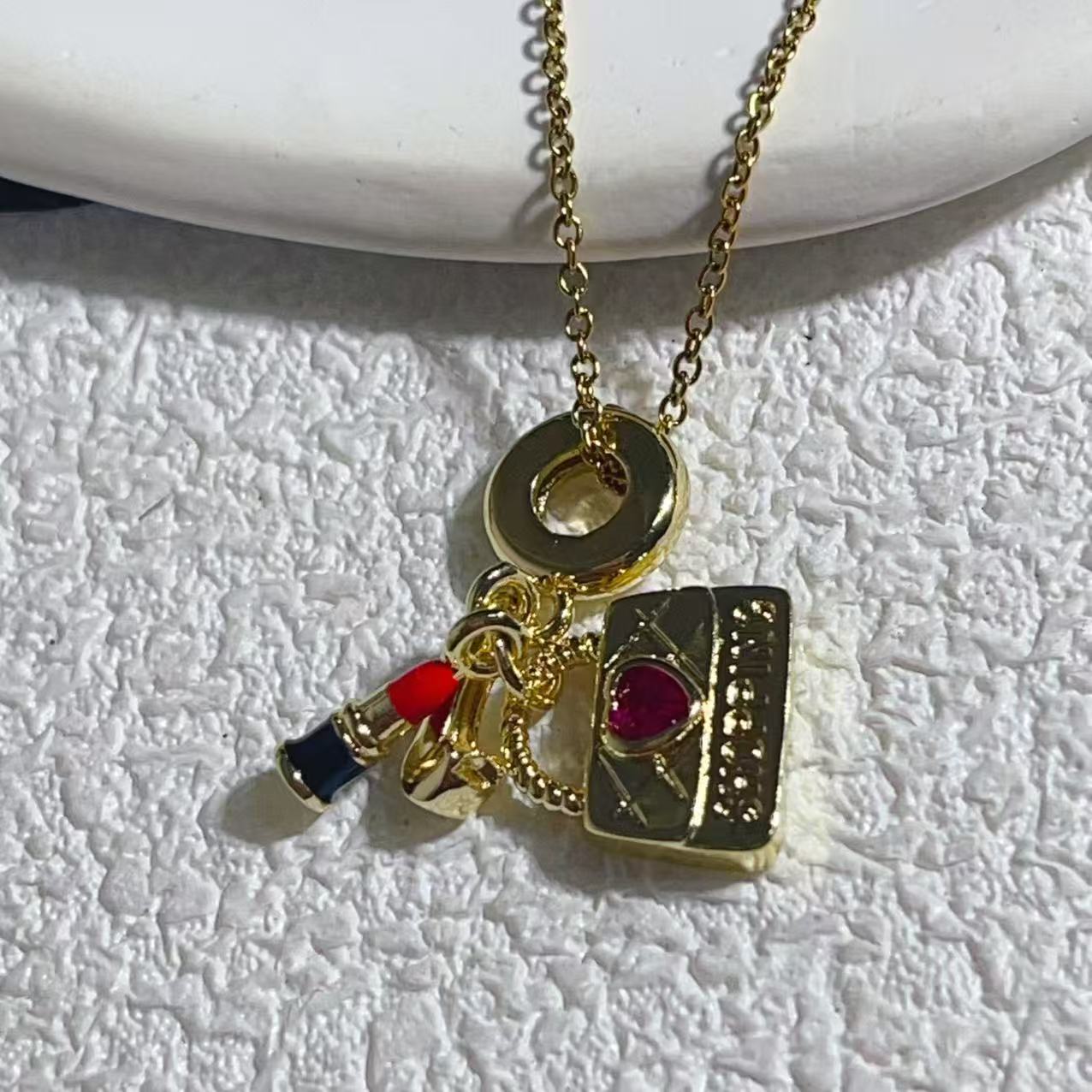 Light Luxury Zircon Airplane Passport Pendant Necklace