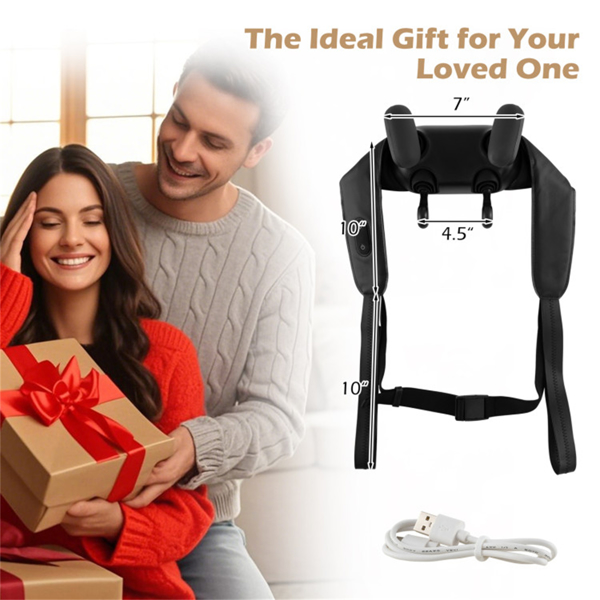 Neck Shoulder Massager - 4D Deep Tissue Kneading, 2 Modes & 2-Level Heat , Hands-Free Straps For Home Office Travel