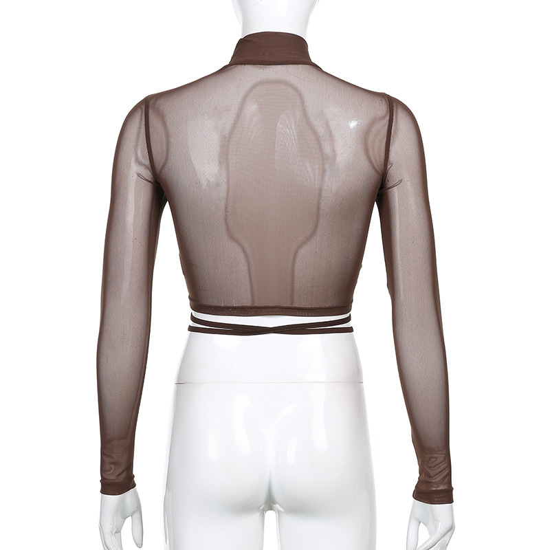 European And American Mesh See-through Pleated Stitching Blouse Women