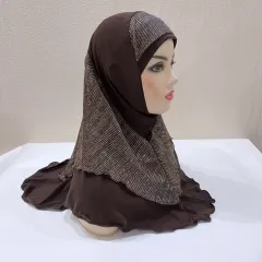 Malay Women's Crystal Ma Gold Silk Stitching Veil Hat Headscarf - Dark Coffee - View 1