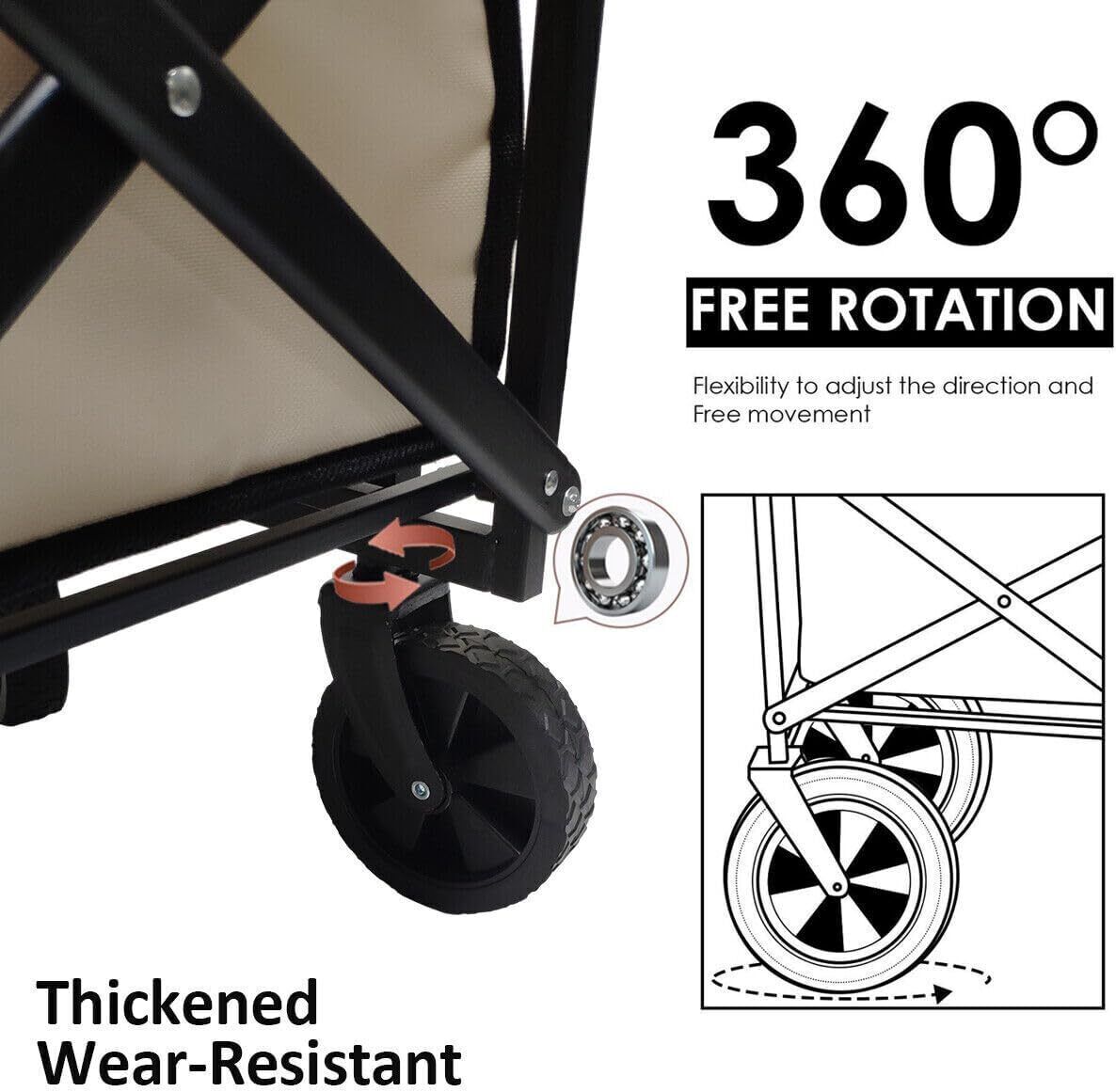 5 Rubber Wheel Heavy Duty Foldable Garden Trolley Cart Wagon For Camping — image 6