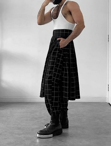2025 Men's Fashion  Plaid Pants With Apron