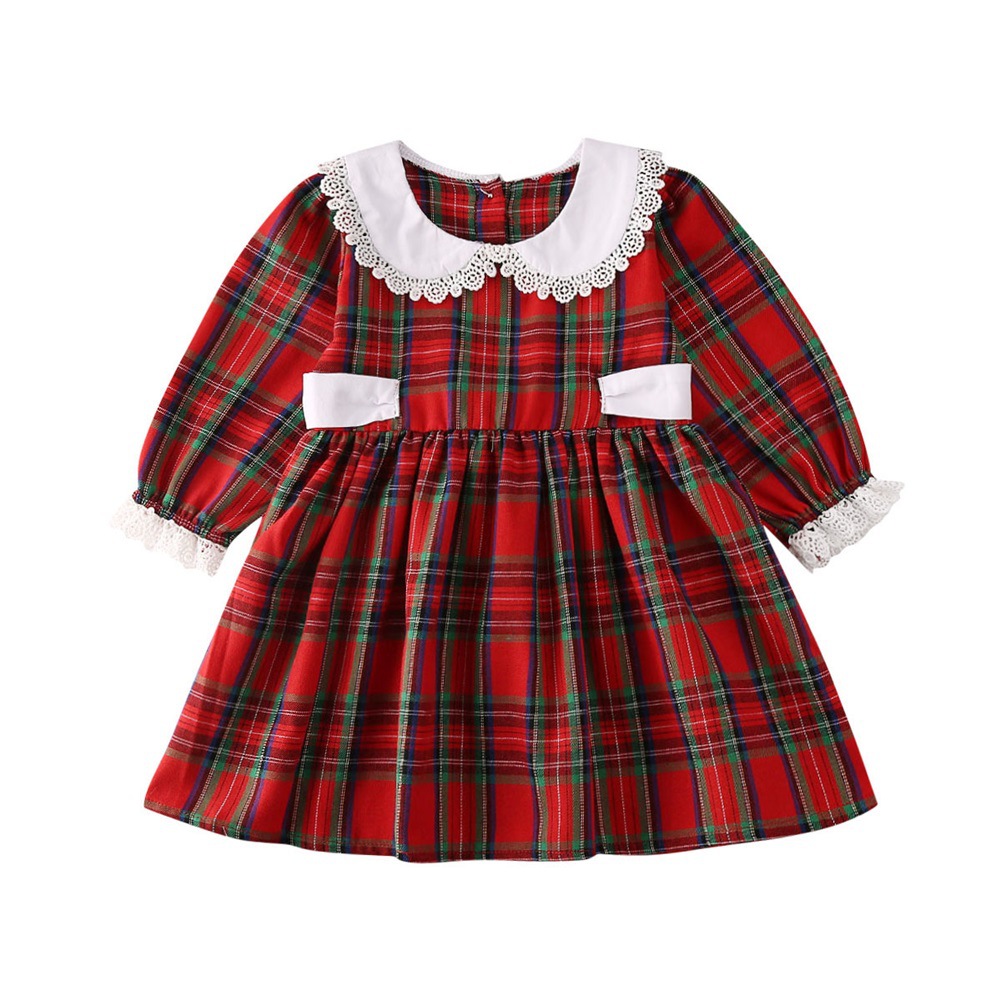 Baby Mädchen Weihnachtskleidung Schwestern Spitze Bodys Mädchen rot kariert Kleid - Bild 6 von 6