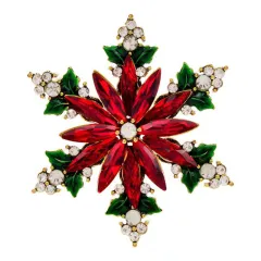 Glass Christmas Snowflake Brooch - Red - View 1