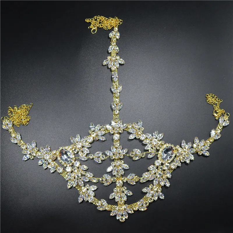 Fashion Exaggerated Halloween Rhinestone Crystal Masquerade Mask Party - Gold