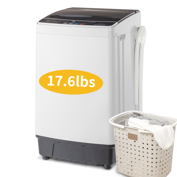 Full-Automatic Washing Machine Top Load Portable Compact Laundry Washer Spin With Drain Pump,10 Programs 8 Water Level Selections With LED Display 17.8 Lbs Capacity, Black image 27