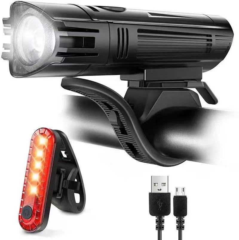 350 Lumens USB Rechargeable Bicycle Light Set 4 Modes Front Headlight And Rear Taillight 100m Beam Range