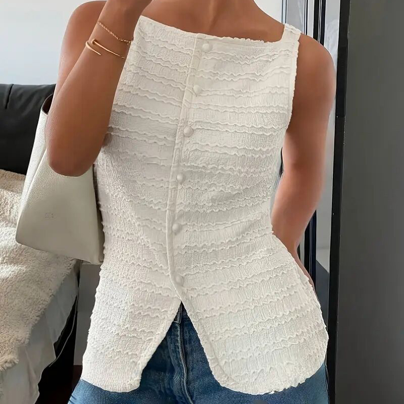 Womens Trendy Square Neck Button Up Vest Top Y2k Going Out Tank Tops