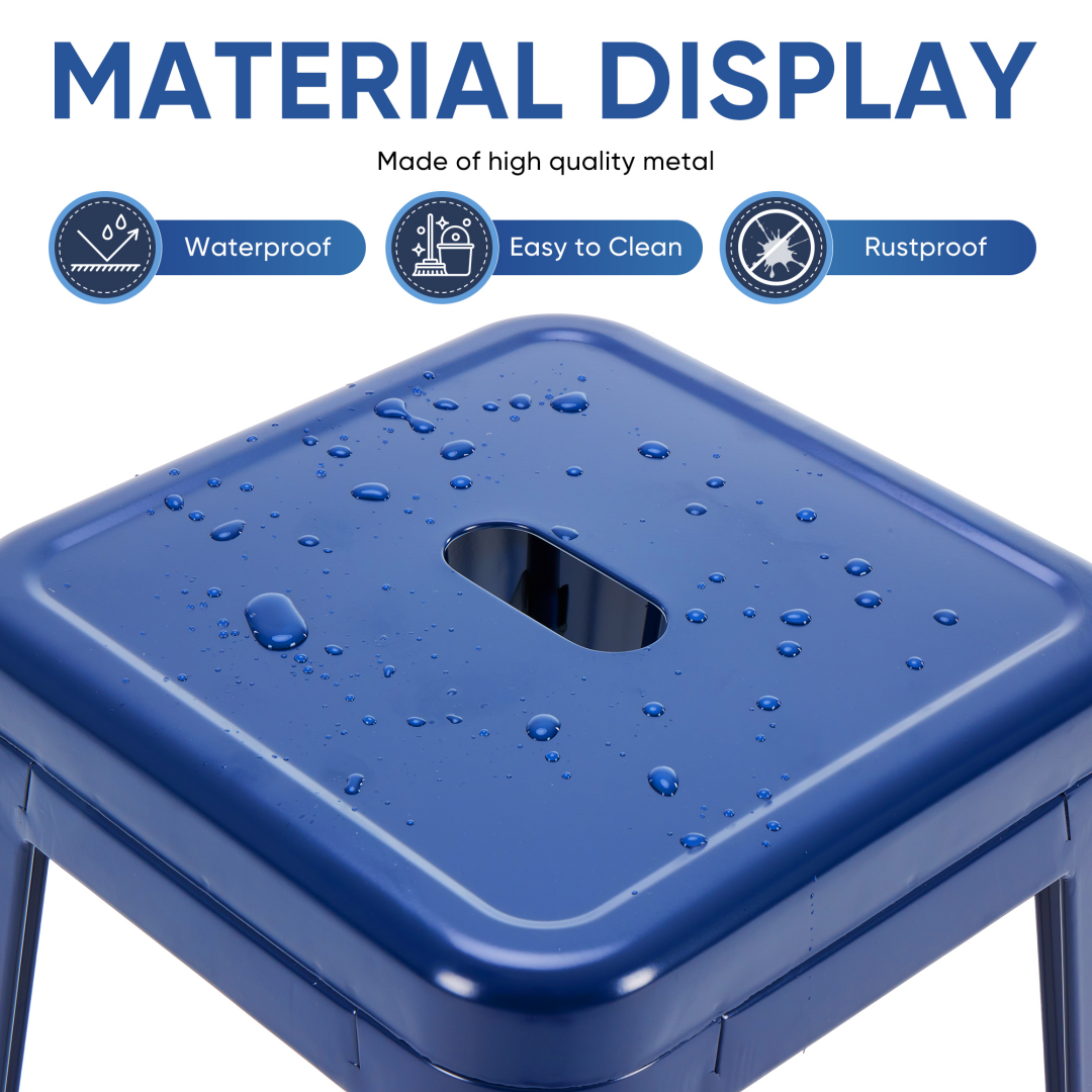 24 Inches Metal Bar Stools Set Of 4, Backless Counter Height Bar Stools For Kitchen, Outdoor Stackable Stools --No Assembly Required