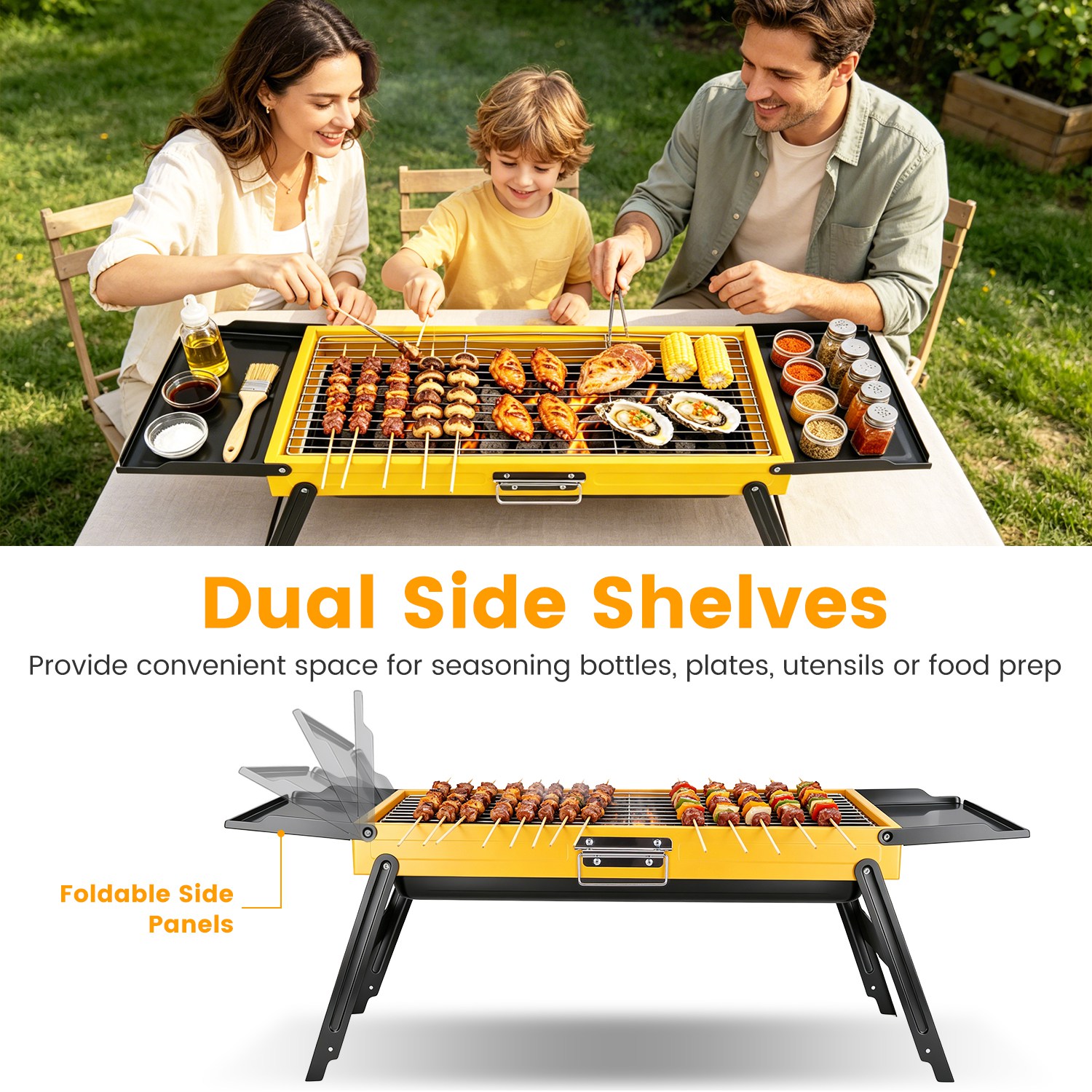 1Pc Portable Folding Charcoal Grill Stainless Steel Camping BBQ Grill With Side Panels Compact Tabletop Barbecue Grill With Carry Handle For Picnic Beach Travel — foto 12