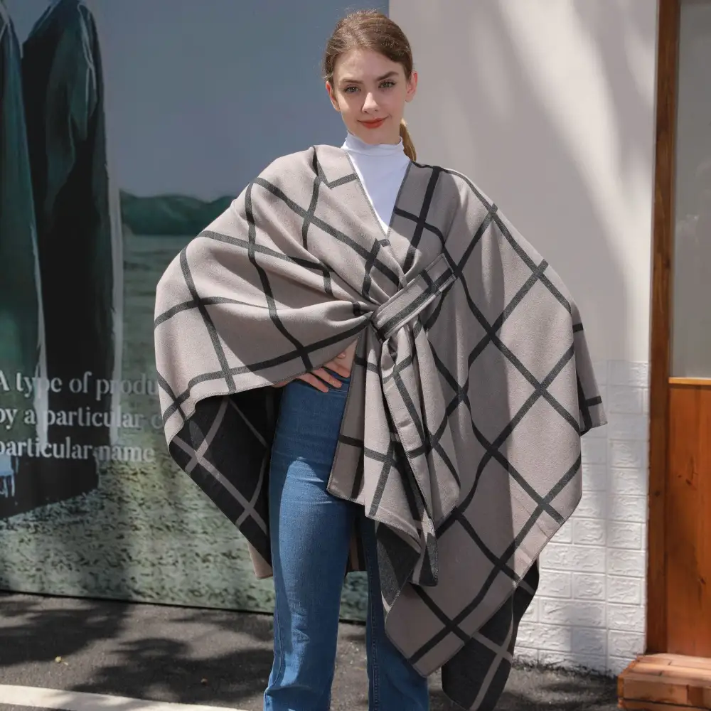 Women's Classic Plaid Belted Shawl