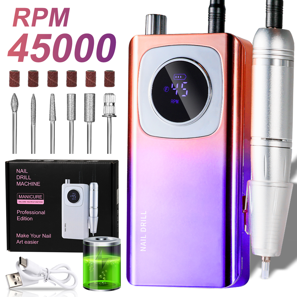 Rechargeable Electric Nail File Professional – 45000RPM Portable Efile Nail Dril