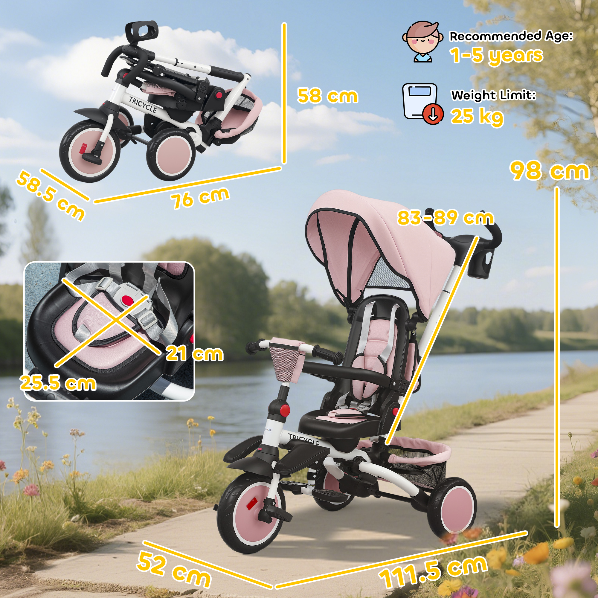 6-in-1 Foldable Children's Tricycle With Adjustable Parental Handle — image 2